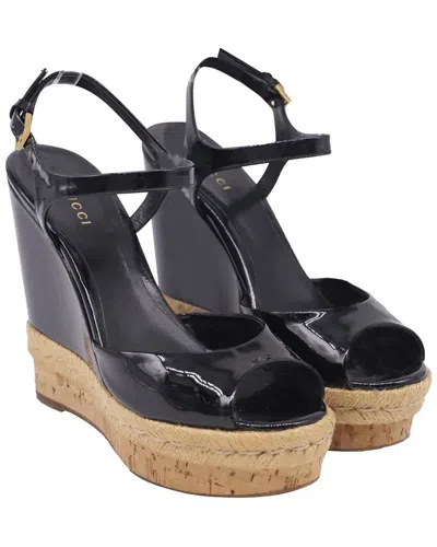Pre-owned Gucci Women's Patent Leather Hollie Wedge Sandal (authentic Pre-loved)
