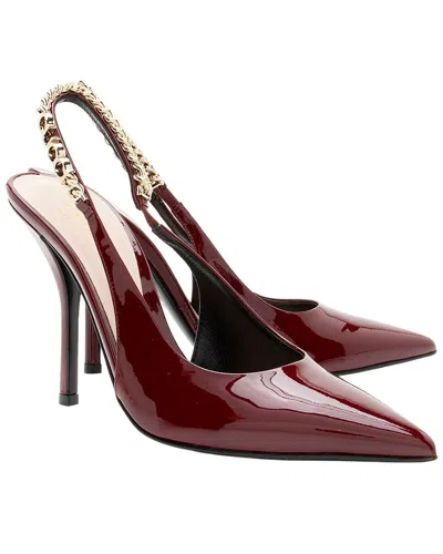 Pre-owned Gucci Women's Patent Leather Logo Signoria Leather Slingback Pump (authentic  Pre-loved)
