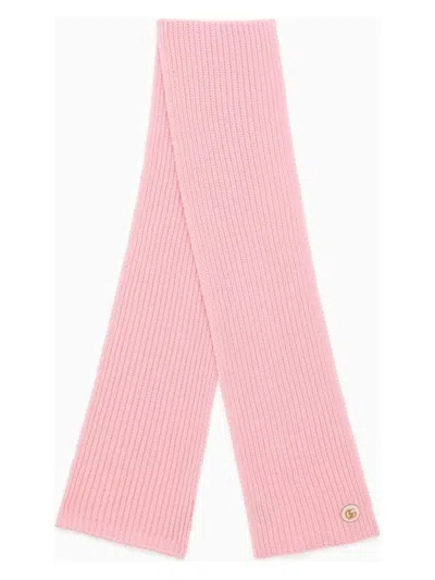 GUCCI WOMEN'S PINK CASHMERE SCARF WITH LOGO | 7734263GB02