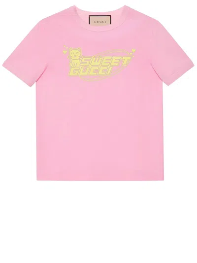 Gucci Women's Pink Cotton Crew-neck T-shirt For Ss24