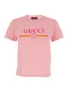 Gucci Women Pink Crewneck T-shirt With Logo Print On The Front In Cotton Woman In Pink