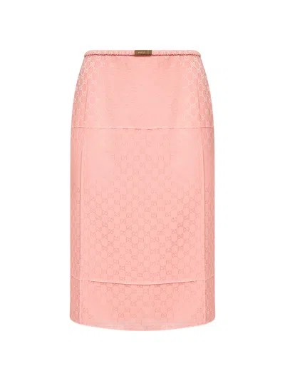 Gucci Women Pink Gg Jacquard Silk Midi Skirt In Multi