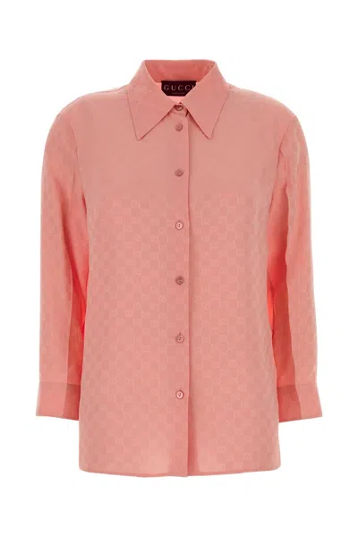 Gucci Women Pink Gg Silk Shirt