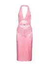 Gucci Halter Neck Midi Dress With Belt Detail In Pink