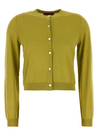 GUCCI WOMEN'S PISTACHIO STRETCH CASHMERE BLEND CARDIGAN