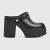 Gucci Horsebit Leather Platform Mules In Black