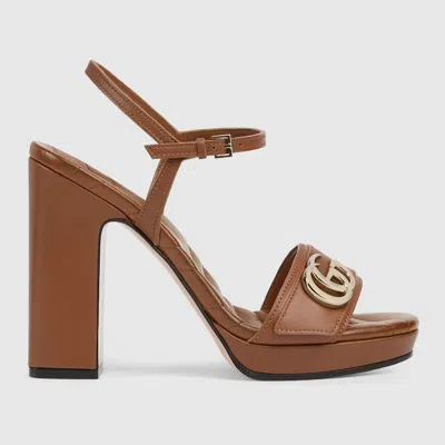 Gucci Women's Platform Sandal With Double G In Brown