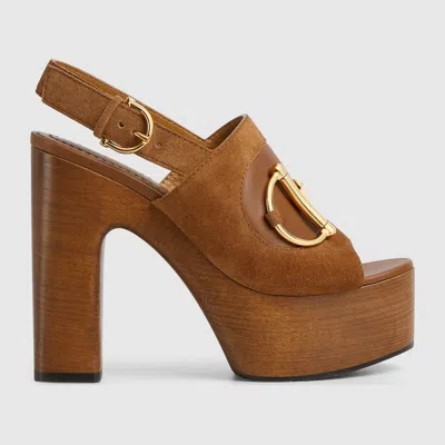 Gucci Women's Platform Sandal With Horsebit In Brown