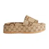 Gucci Angelina Logo-jacquard Coated-canvas Platform Slides In Beige