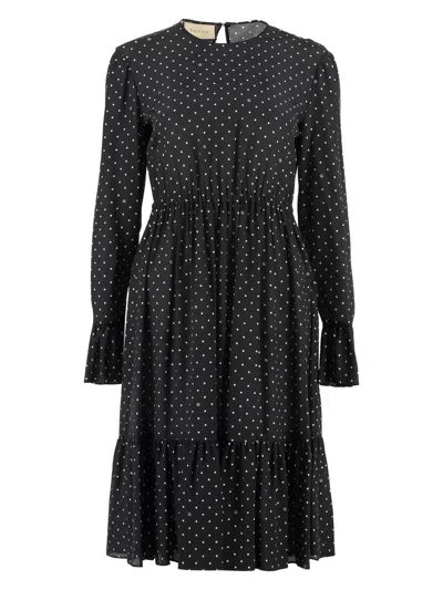 Gucci Silk Polka-dot Mini Dress For Women In Black