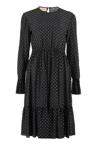 Gucci Silk Polka-dot Mini Dress For Women In Black