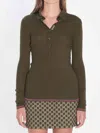 Gucci Womens Ribbed Long-sleeves Cashmere And Silk Polo Shirt Forest Green Mc In Green