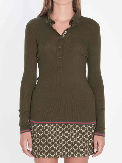 GUCCI GUCCI WOMEN POLO IN CASHMERE AND SILK WITH WEB DETAILING