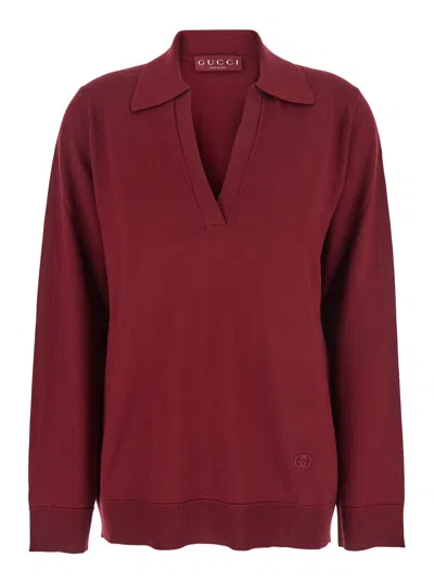 Gucci Women Polo Merino Oversize In Burgundy