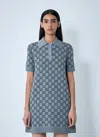 Gucci Grey Dress With Wide Collar And All-over Gg Motif In Wool Woman In Blue