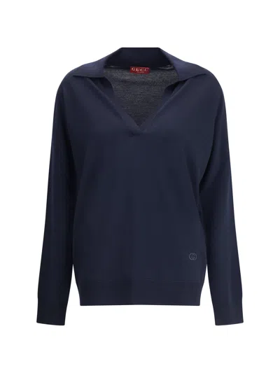 Gucci Women Polo Sweater In Black