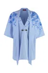 Gucci Midi Dress With Floral Embroidery And V-neckline In Light Blue