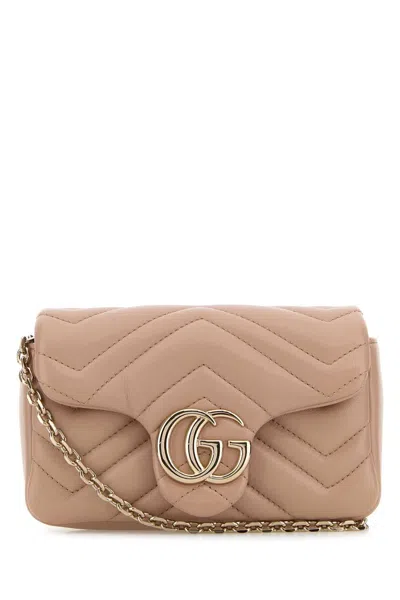 Gucci Women Powder Pink Leather Mini Gg Marmont Shoulder Bag In Neutral