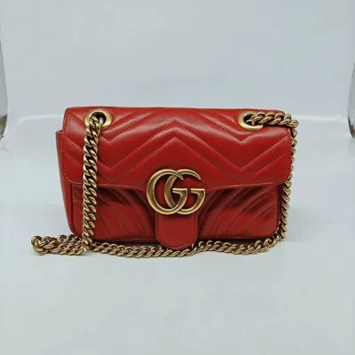Gucci Red Matelasse Coated Canvas Marmont Shoulder Bag (authentic Pre-loved) In Multi