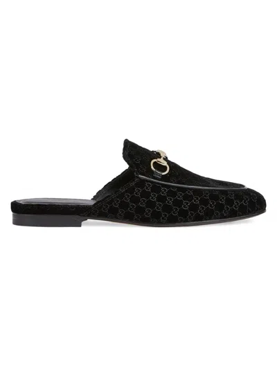 Gucci Women Princetown Gg Supreme Velvet Mule In Black