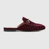 Gucci Princetown Horsebit Velvet Mules In Burgundy