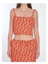Gucci Orange Top With Spaghetti Straps And All-over Horsebit Print In Cotton Woman