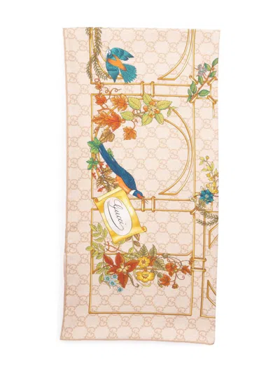Gucci Printed Silk Scarf In Beige