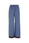 Gucci Silk Pant With Printed Pattern And Contrasting Hem In Blue