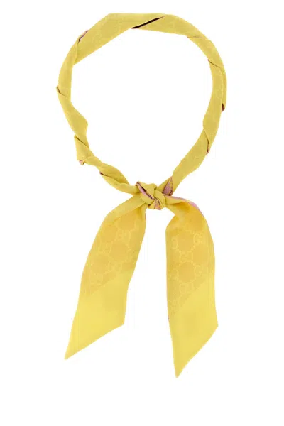 Gucci Silk Foulard Reversible Design Knot Detail In Yellow