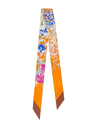 Gucci Women Printed Silk Twill Ribbon In Orange