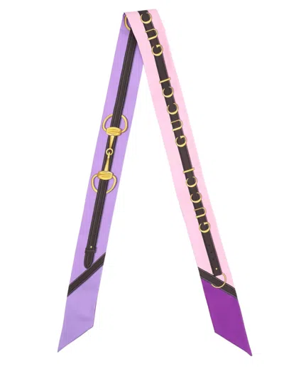 Gucci Women Printed Silk Twill Ribbon In Purple