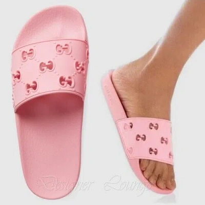 Pre-owned Gucci Women's Pursuit Gg Logo Rose Pink Pool Slide Sandals Eu 39 Us 9
