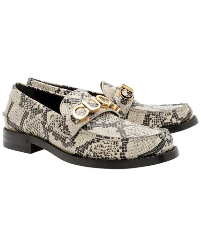 Pre-owned Gucci Women's Python Embossed Leather Logo Loafer (authentic Pre-loved)