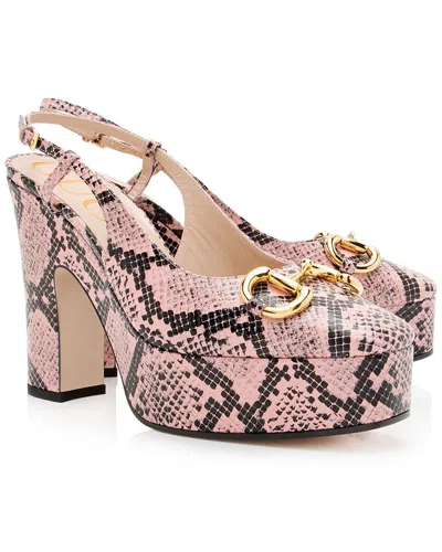 Gucci Women's Python Embossed Leather Python Embossed Horsebit Slingback  Platform Pumps (authentic  In Pink