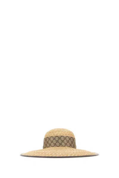 Gucci Women Raffia Hat In Brown