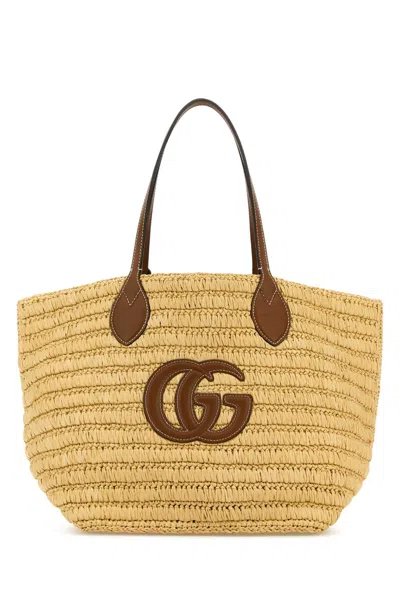 Gucci Women Rafia Shopping Bag In Brown