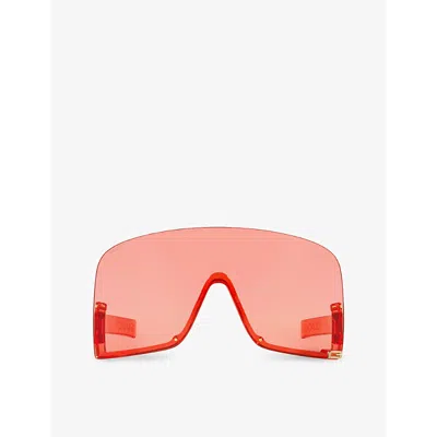 Gucci Womens Red Gc002161 Gg1631s Irregular-frame Injected Sunglasses