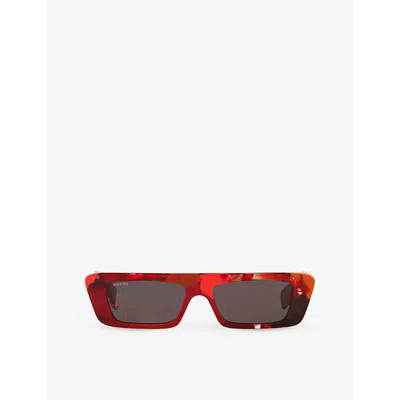 Gucci Womens Red Gg1625s Rectangle-frame Acetate Sunglasses