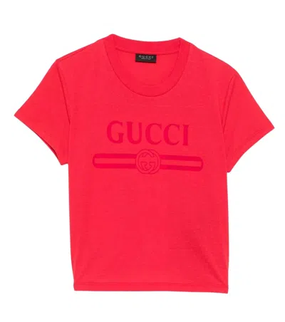 Gucci Women Red Logo Crew Neck T-shirt