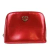 Gucci New  Women's Red Shiny Leather Cosmetic Case W/interlocking G In Red