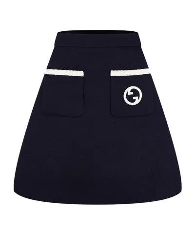 Gucci Women's Retro Tweed Wool Skirt In Black