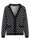 Gucci Black Reversible Cardigan With V Neck In Gg Canvas Woman In Black
