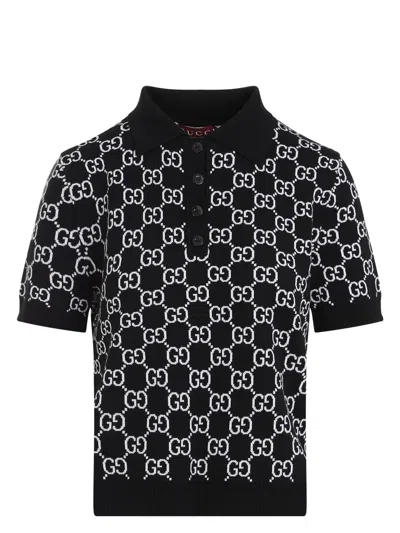 GUCCI WOMEN'S REVERSIBLE GG WOOL JACQUARD POLO SHIRT