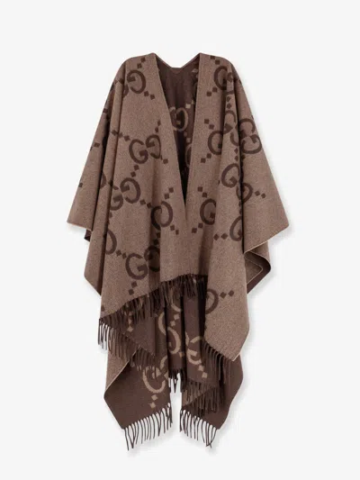 Gucci Women Reversible Jumbo Gg Cashmere Cape In Brown