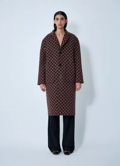 Gucci Women Reversible Long Wool Coat In Burgundy