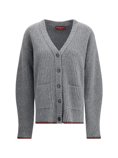 GUCCI GUCCI WOMEN RIBBED KNIT WOOL CARDIGAN