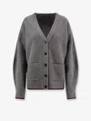 Gucci Rib Felted Wool Cardigan With Web In Gray