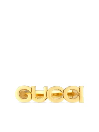 Gucci Logo-lettering Polished-finish Ring In Yellow