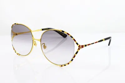 Pre-owned Gucci Women's Round Sunglasses Gg0595s-002 Gold 59mm Light Gray Lens
