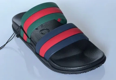 Pre-owned Gucci Women's Rubber Slide Sandals Green/red/blue 11 Us ( 10) 692381 It